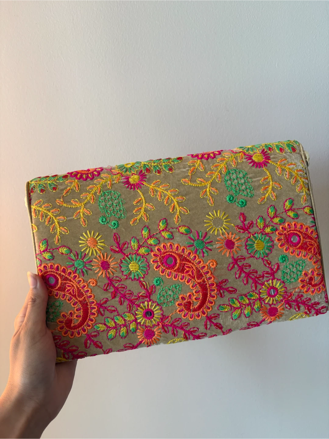 Embroidered Velvet Clutch with Bead Strap - photo 4