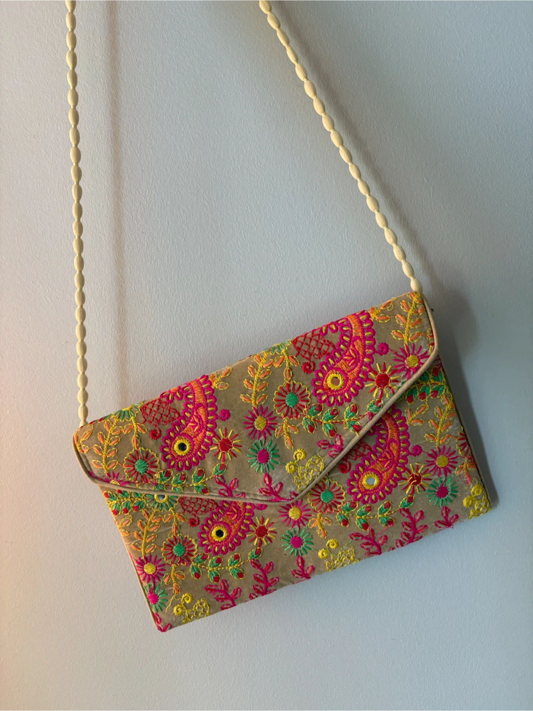 Embroidered Velvet Clutch with Bead Strap - photo 5