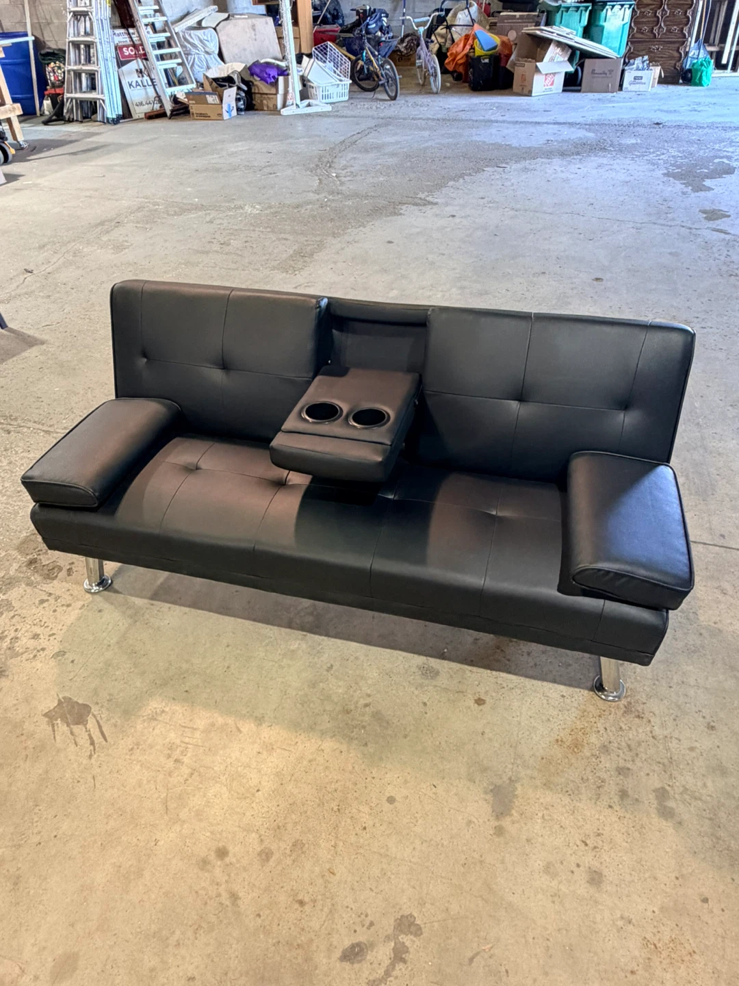 Black Convertible Futon Sofa Bed with Cup Holders – New Open Box