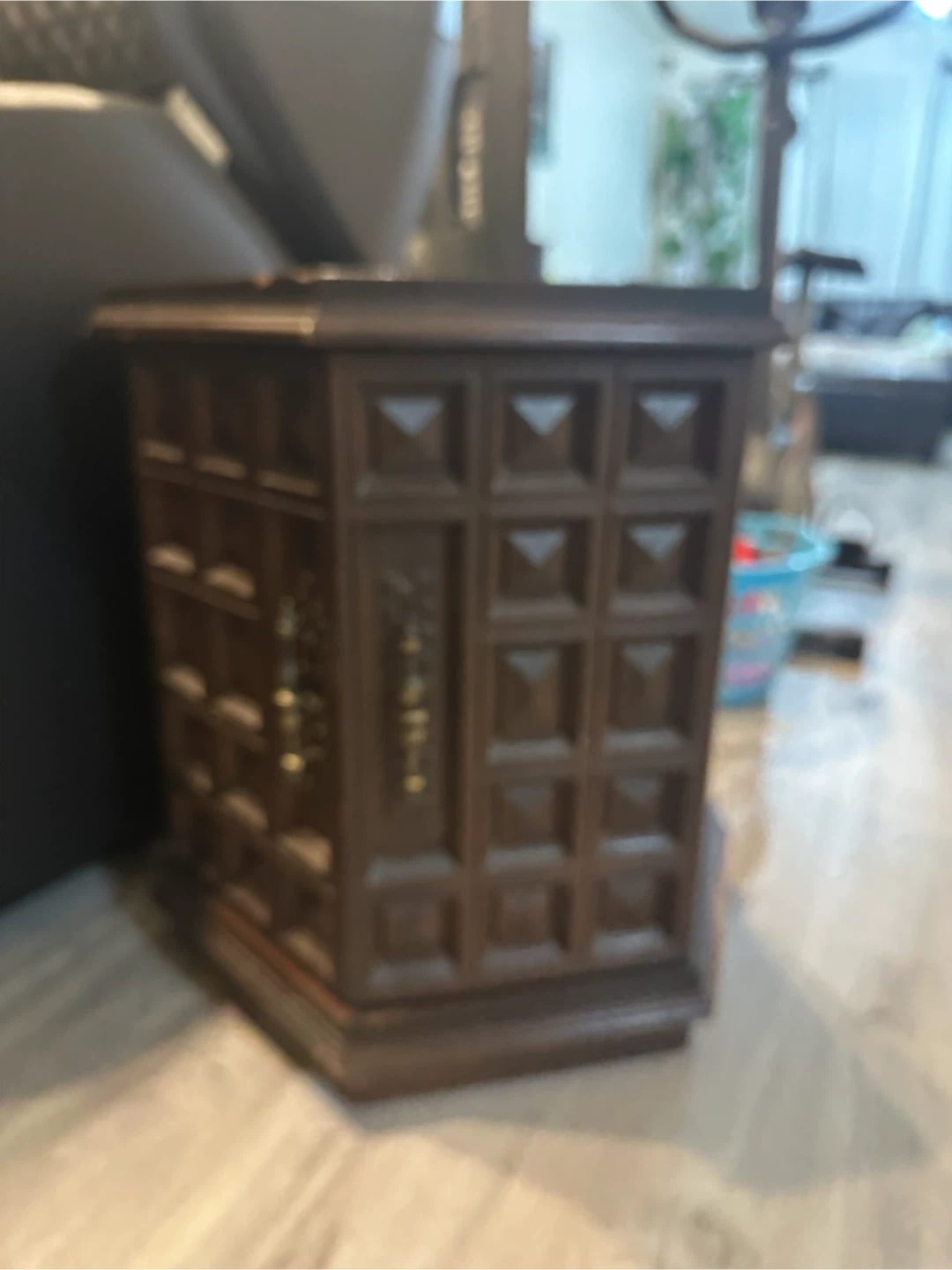 Vintage Hexagonal Wood End Table with Storage - photo 3