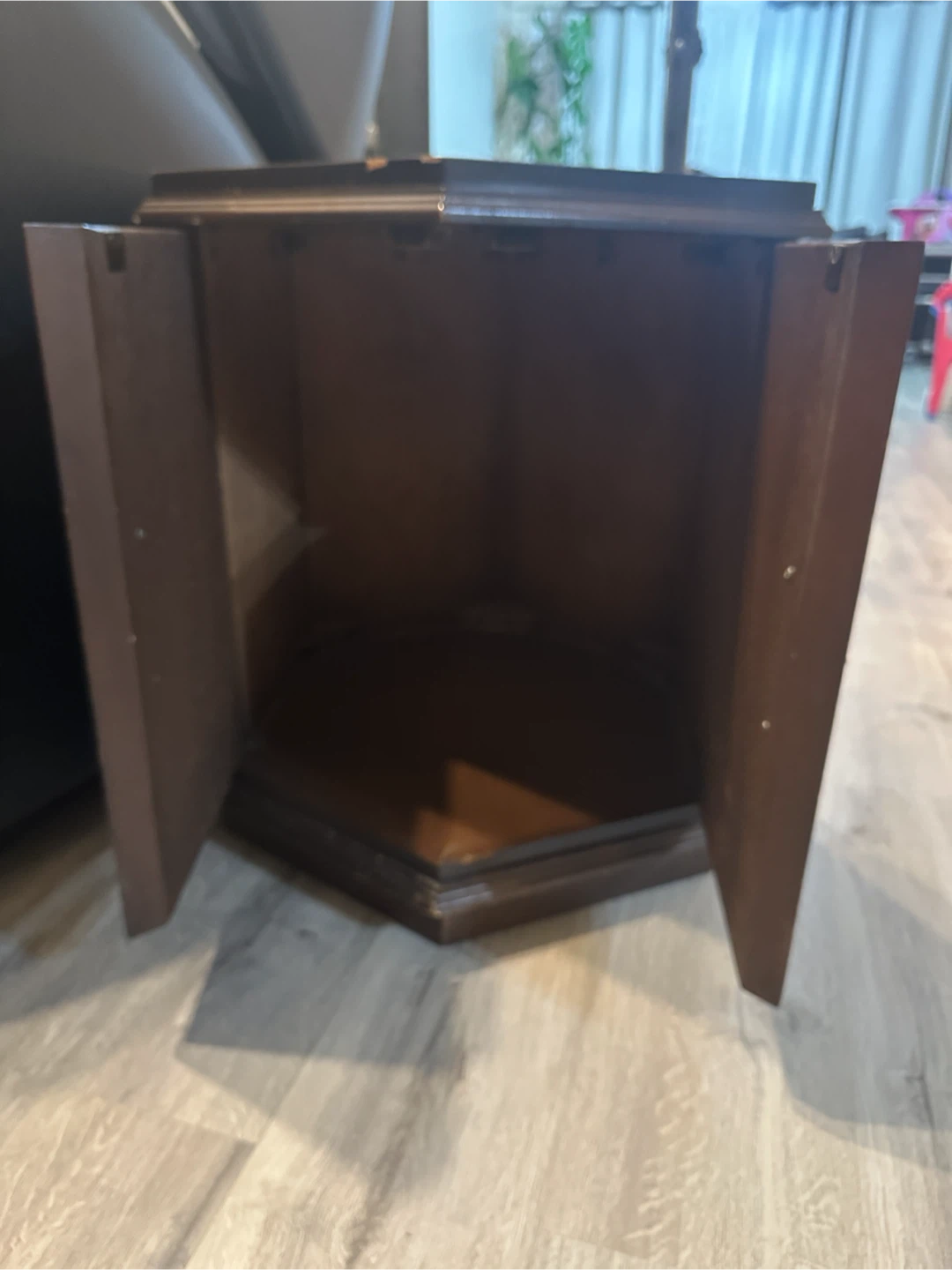 Vintage Hexagonal Wood End Table with Storage - photo 4