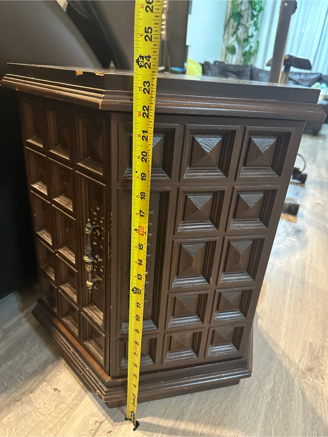 Vintage Hexagonal Wood End Table with Storage - photo 5