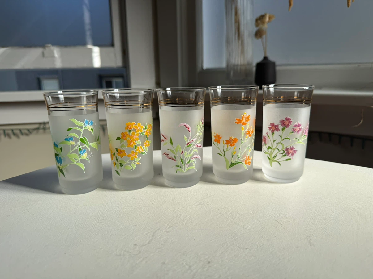 Vintage small frosted glass tumblers - set of 5
