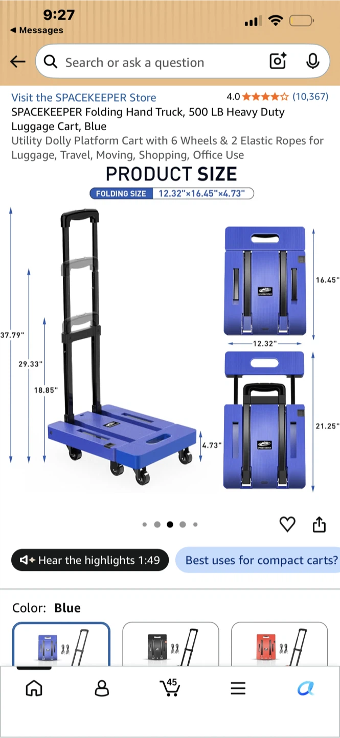 SPACEKEEPER Folding Hand Truck Blue