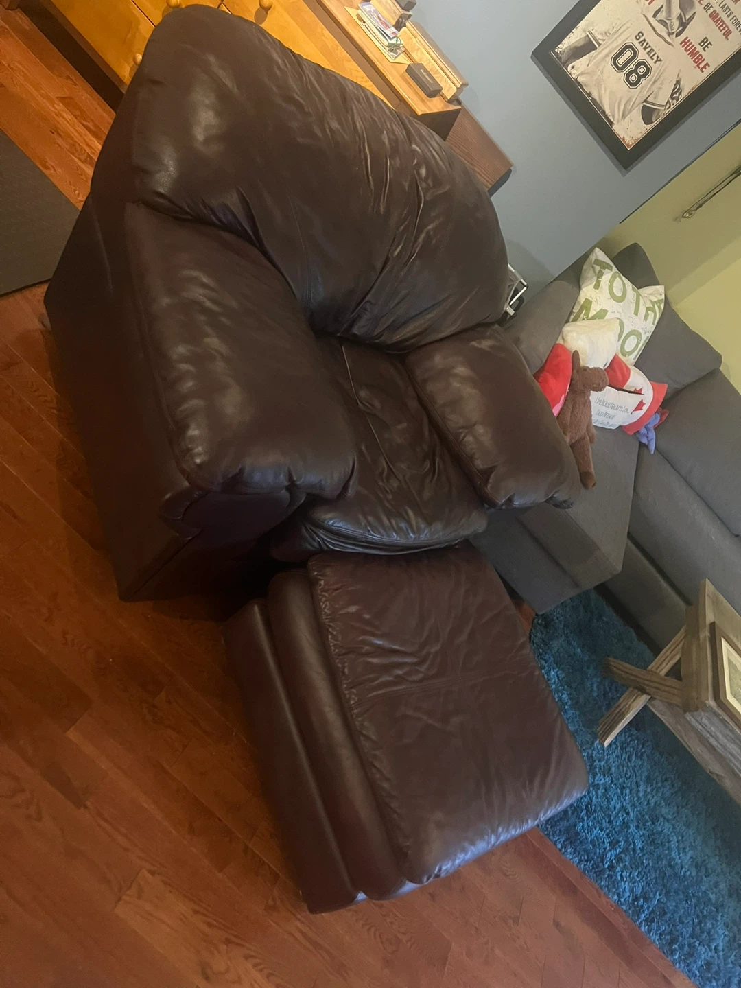 Dark Burgundy Leather Armchair and Ottoman - photo 2