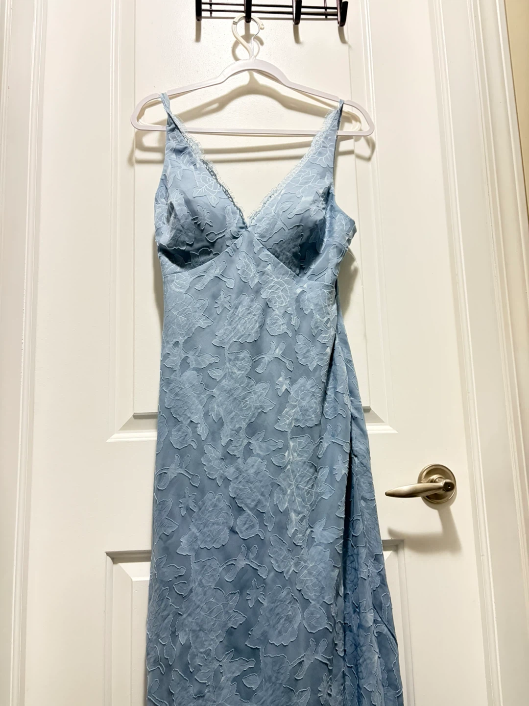 Light Blue Floral Lace V-Neck Dress