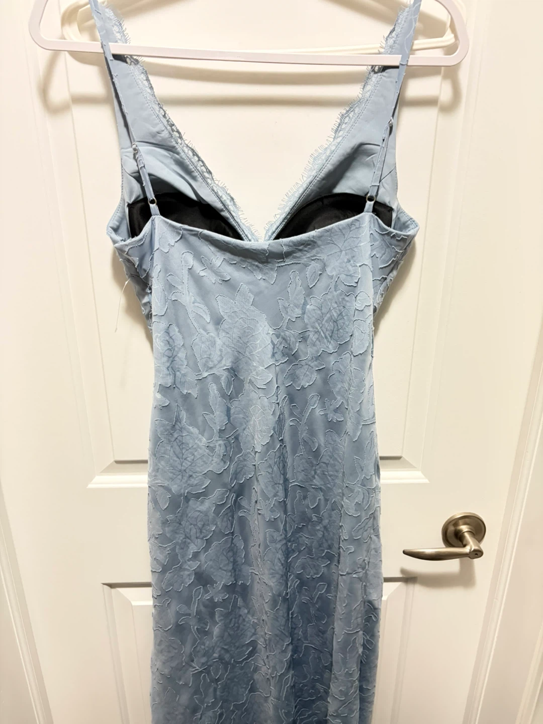 Light Blue Floral Lace V-Neck Dress - photo 3