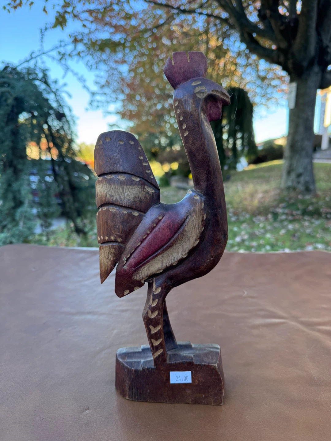Hand Carved Wooden Rooster Figurine