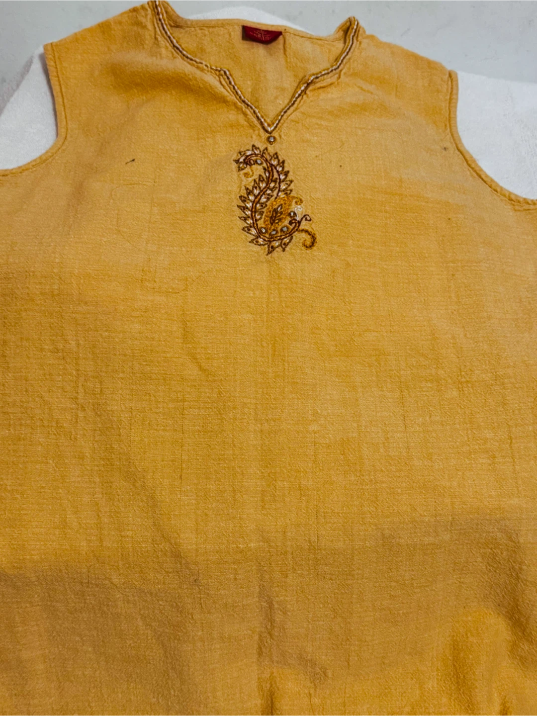 Yellow Sleeveless Embroidered Top