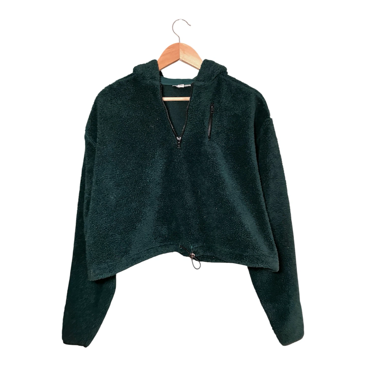 Topshop Dark Forest Green Cropped Teddy Hoodie - photo 2