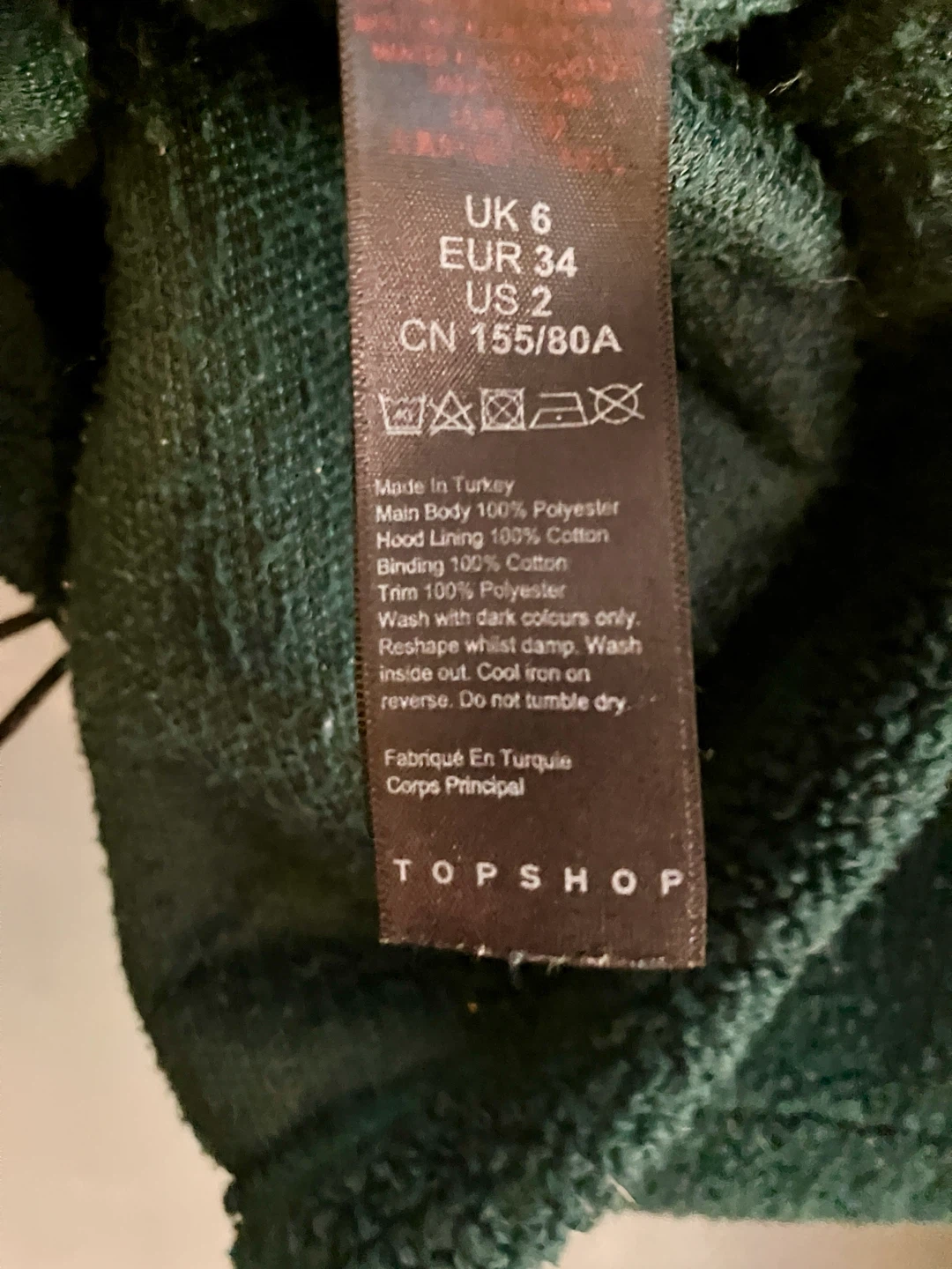Topshop Dark Forest Green Cropped Teddy Hoodie - photo 5