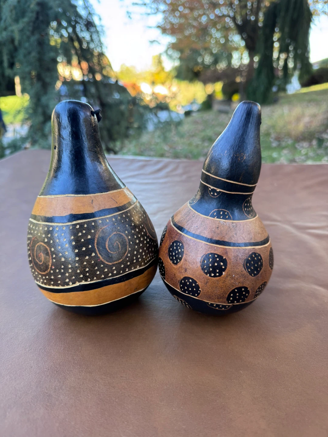Set of Two Hand-Painted Decorative Gourds