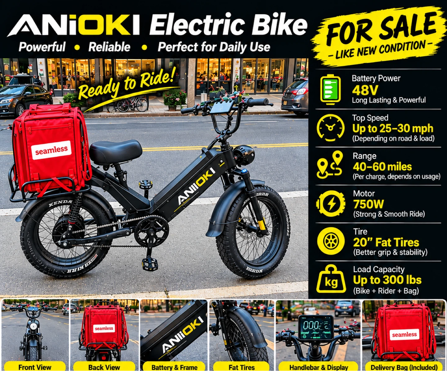 ANiiOKI Electric Bike with Delivery Bag