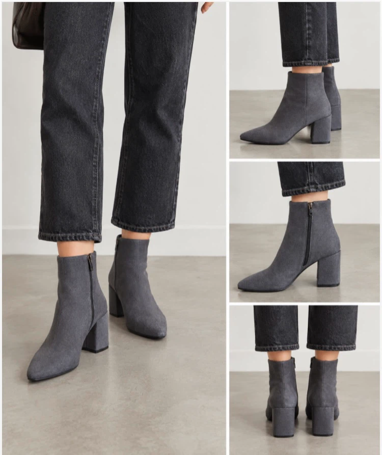Women's Grey Suede Block Heel Ankle Boots