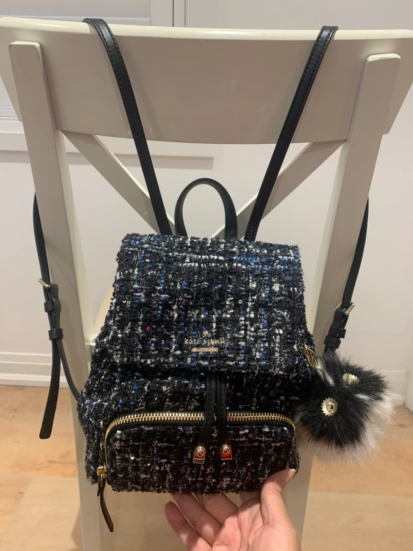 💙 Kate Spade Tweed Small Backpack / Owl Keychain 💙