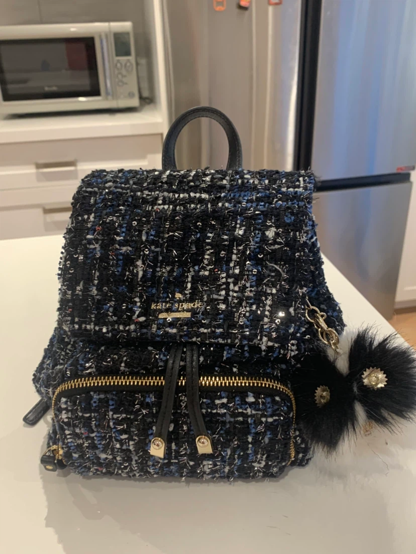 💙 Kate Spade Tweed Small Backpack / Owl Keychain 💙 - photo 2