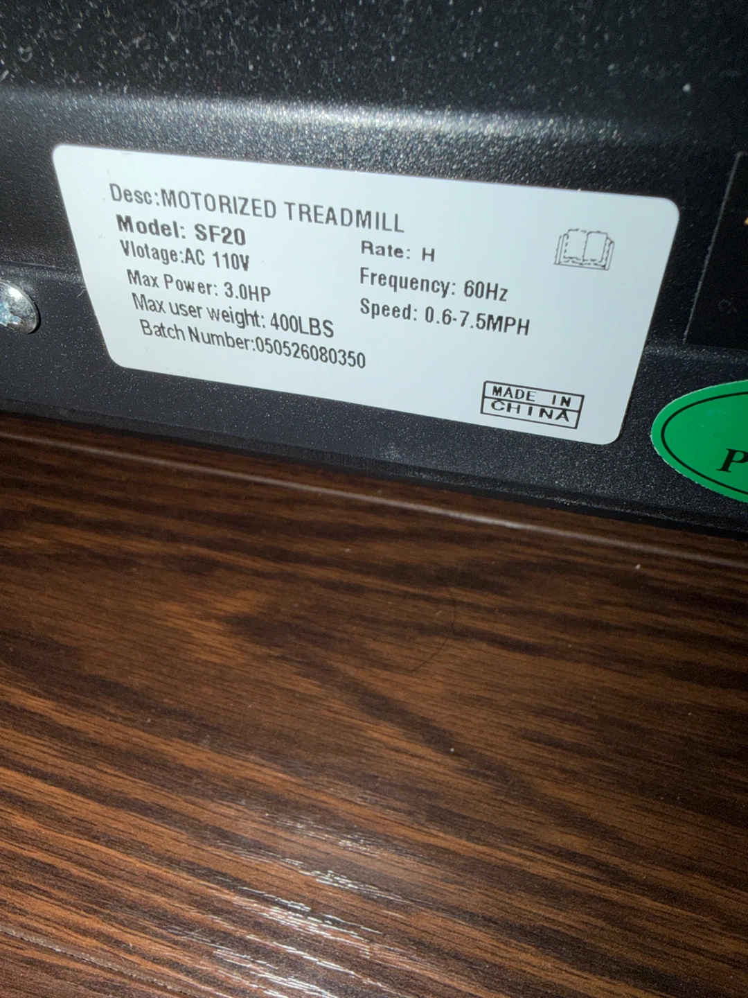 Motorized Treadmill Model SF20