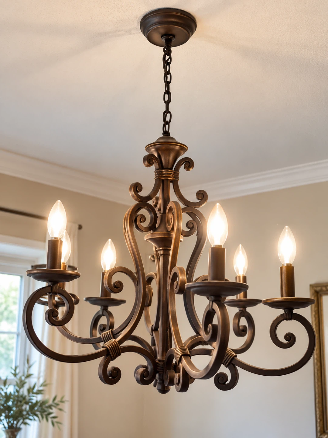 Ornate Bronze 6-Light Chandelier with Beaded Shades - photo 3