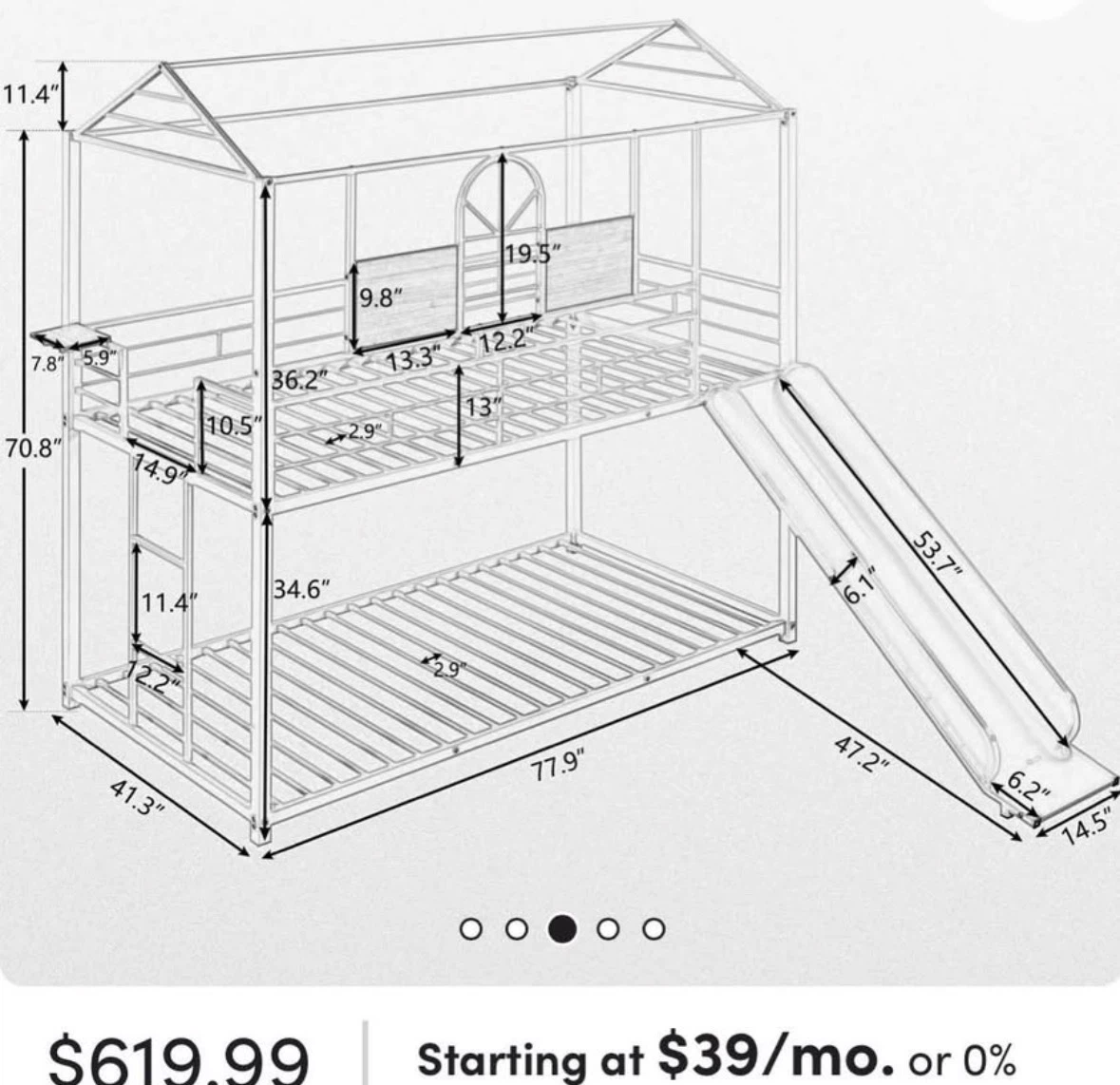White Metal House-Style Bunk Bed with Slide - photo 2