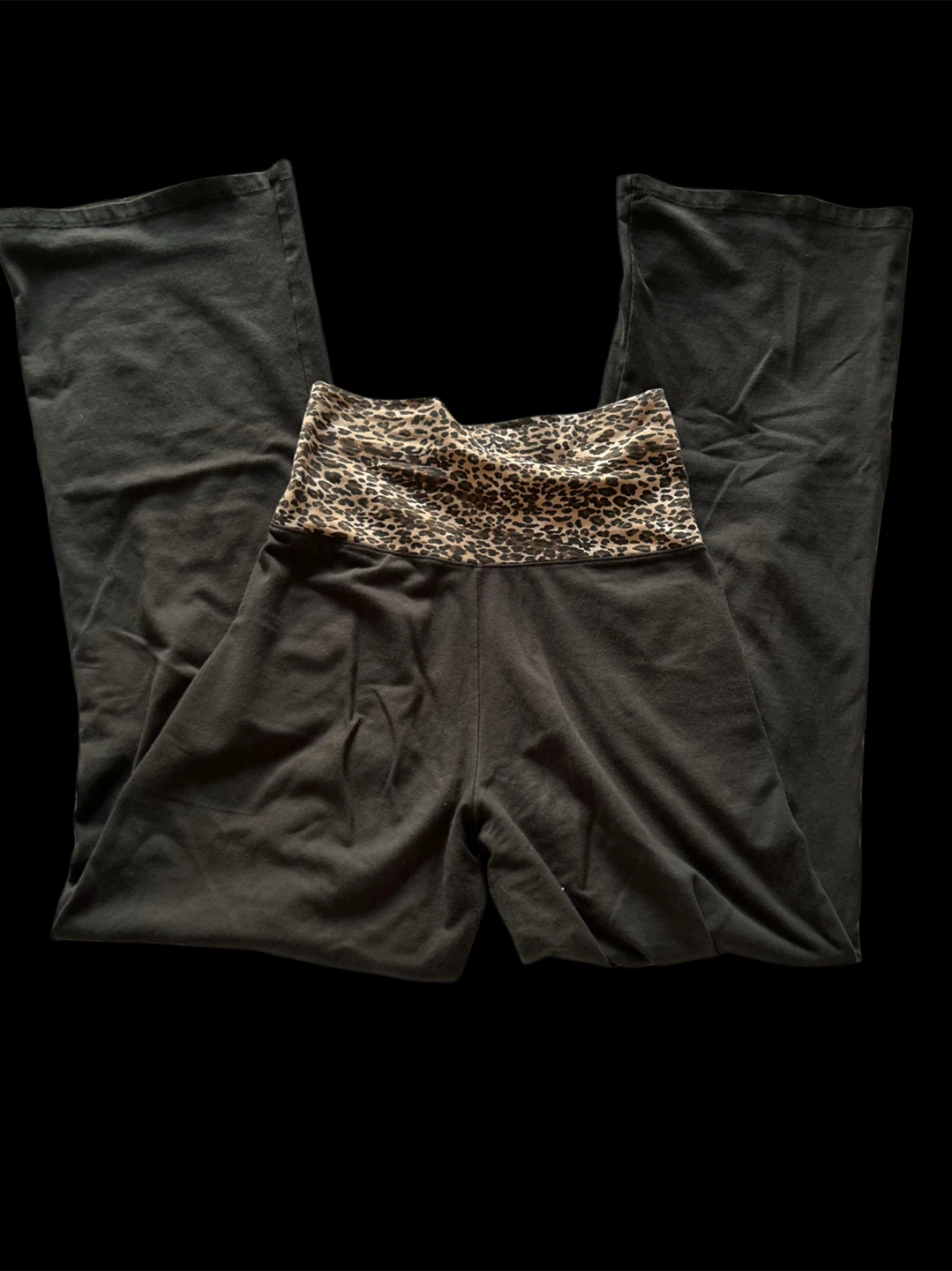 Brandy Black Yoga Pants with Leopard Print Waistband