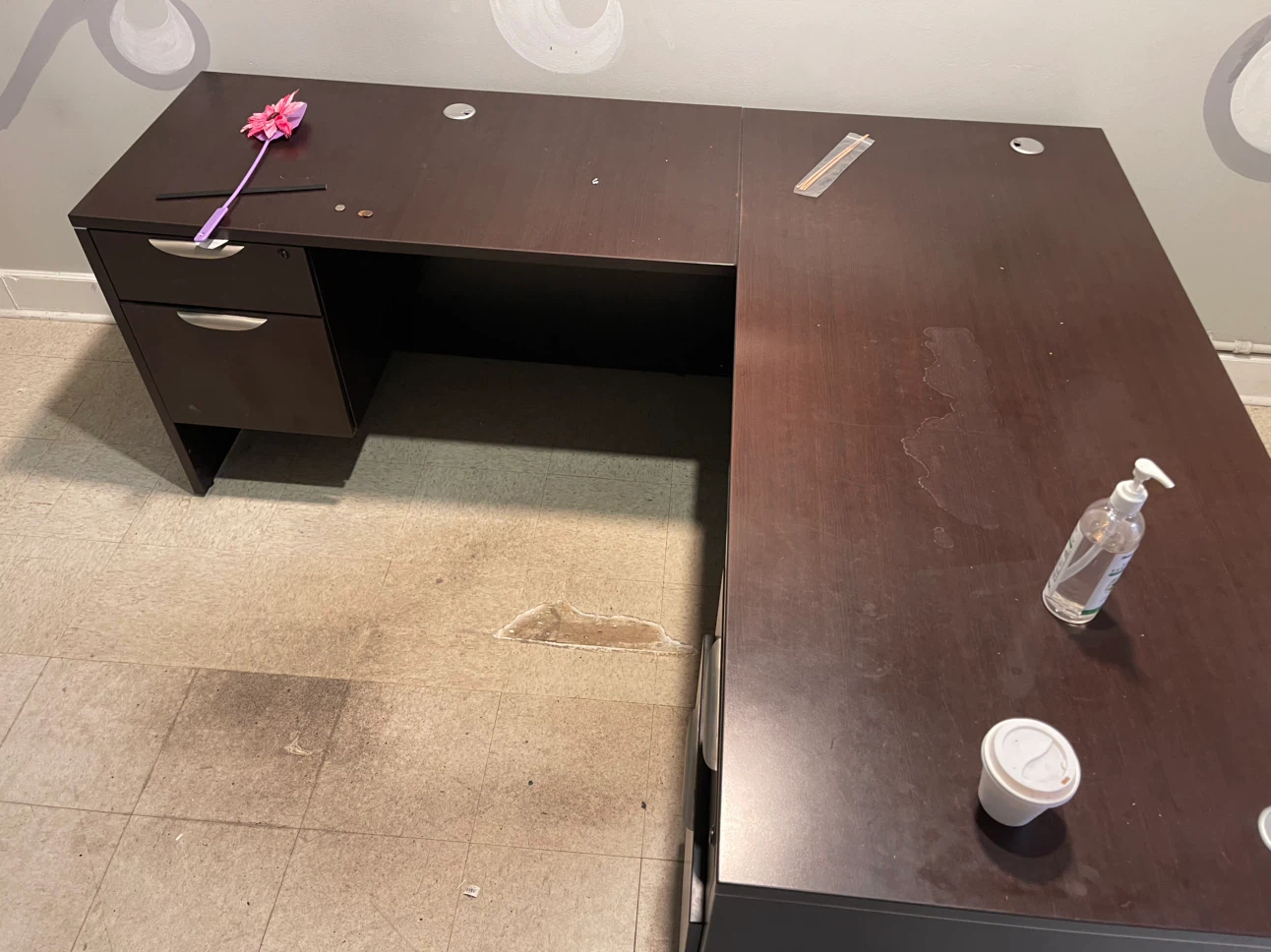 Dark Brown L-Shaped Desk with Drawers - photo 2