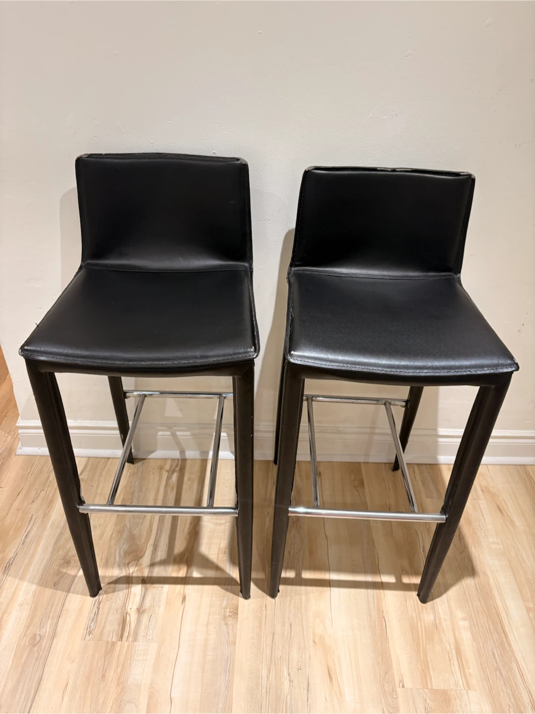 Two Black Faux Leather Bar Stools