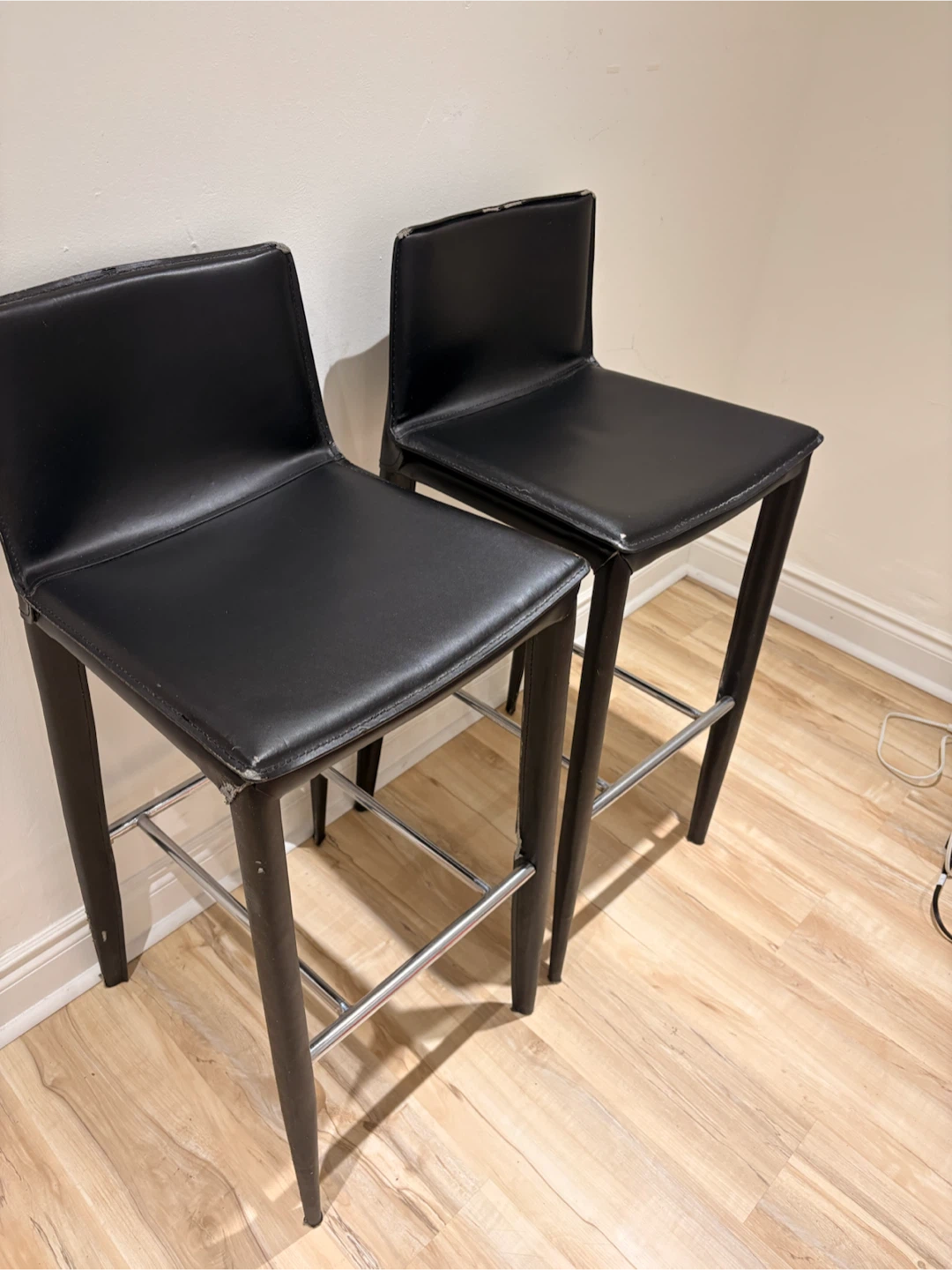 Two Black Faux Leather Bar Stools - photo 2