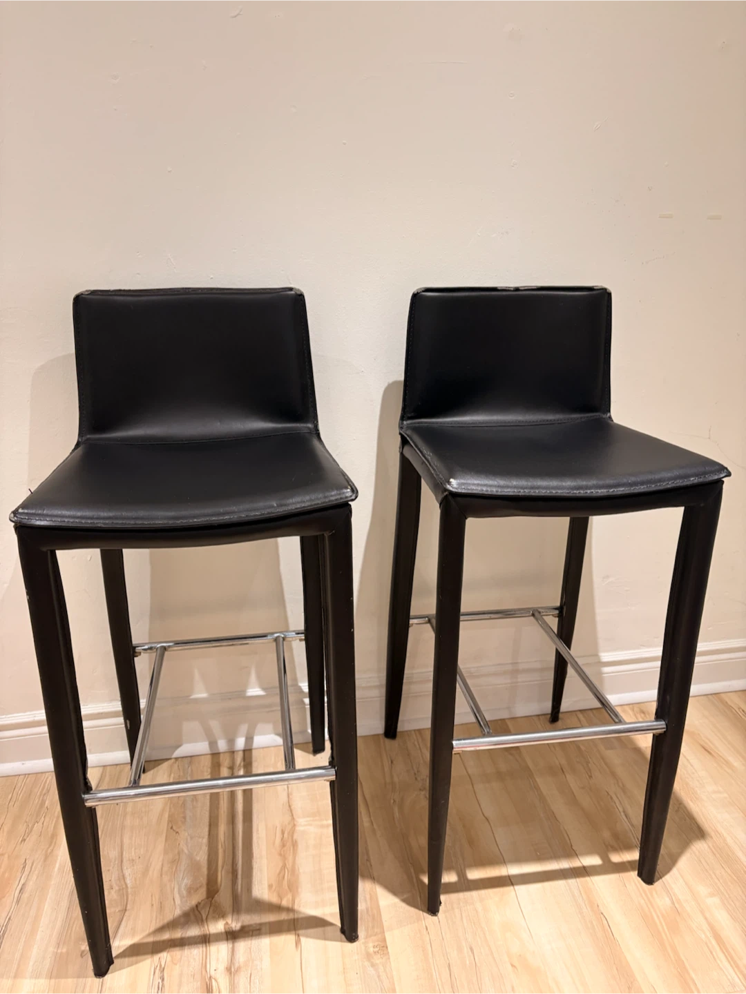 Two Black Faux Leather Bar Stools - photo 3
