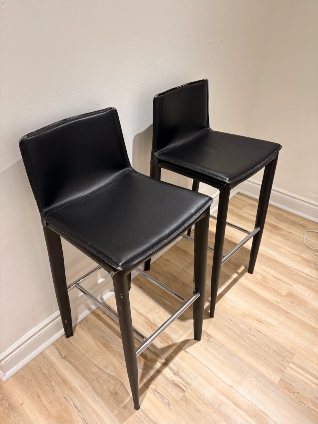 Two Black Faux Leather Bar Stools - photo 5