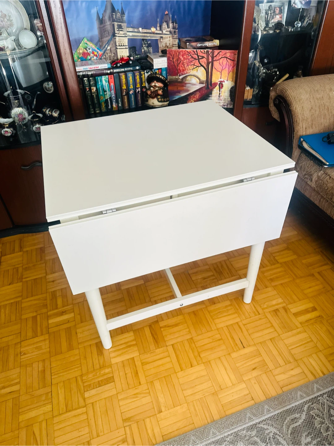 White Drop-Leaf Dining Table - photo 3