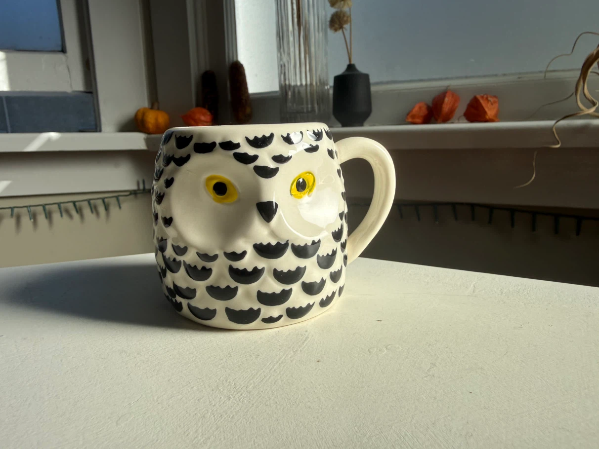 Indigo small owl mug