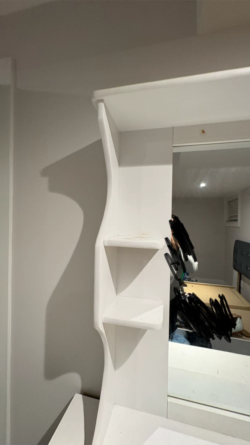White Vanity Dresser with Mirror and Shelving