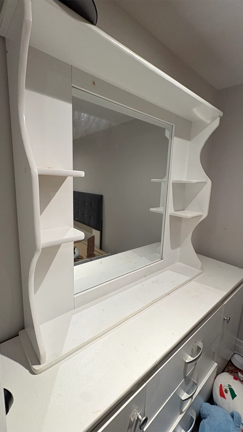 White Vanity Dresser with Mirror and Shelving - photo 5