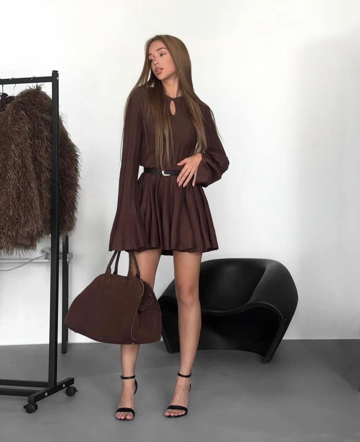 NEW Chocolate Brown Ribbed Dress – Size S/M - photo 3