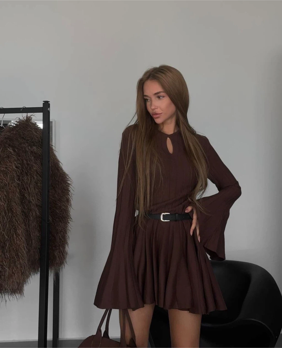 NEW Chocolate Brown Ribbed Dress – Size S/M - photo 5
