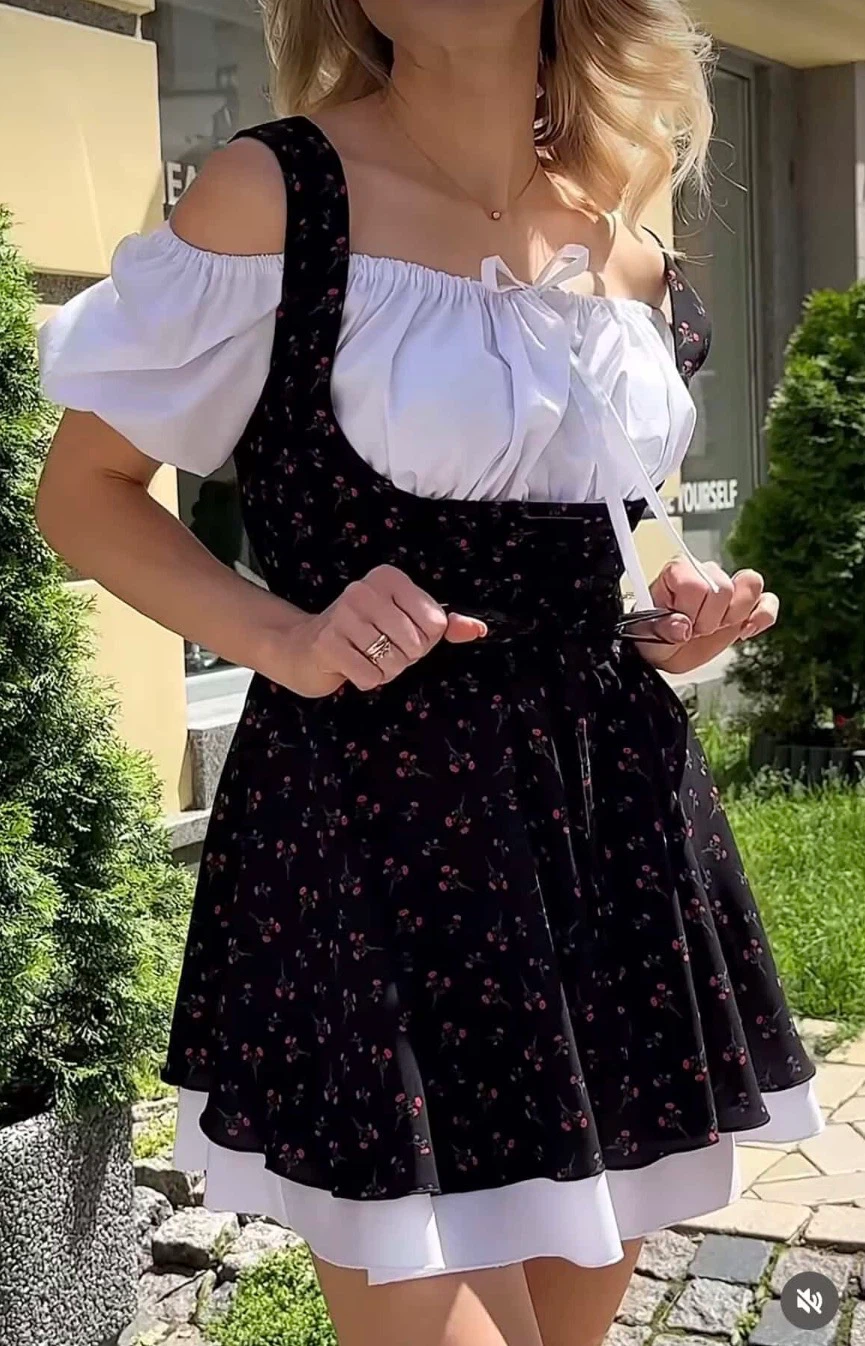 Black Floral Corset Mini Dress – Size S/M