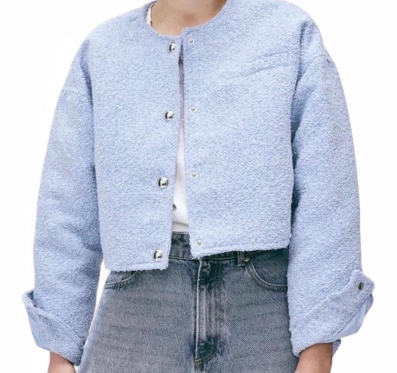 Light Blue Cropped Textured Jacket - photo 2
