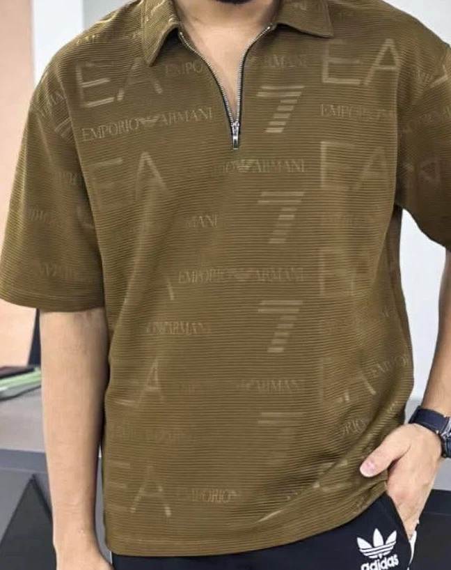 Emporio Armani EA7 Olive Quarter Zip Polo