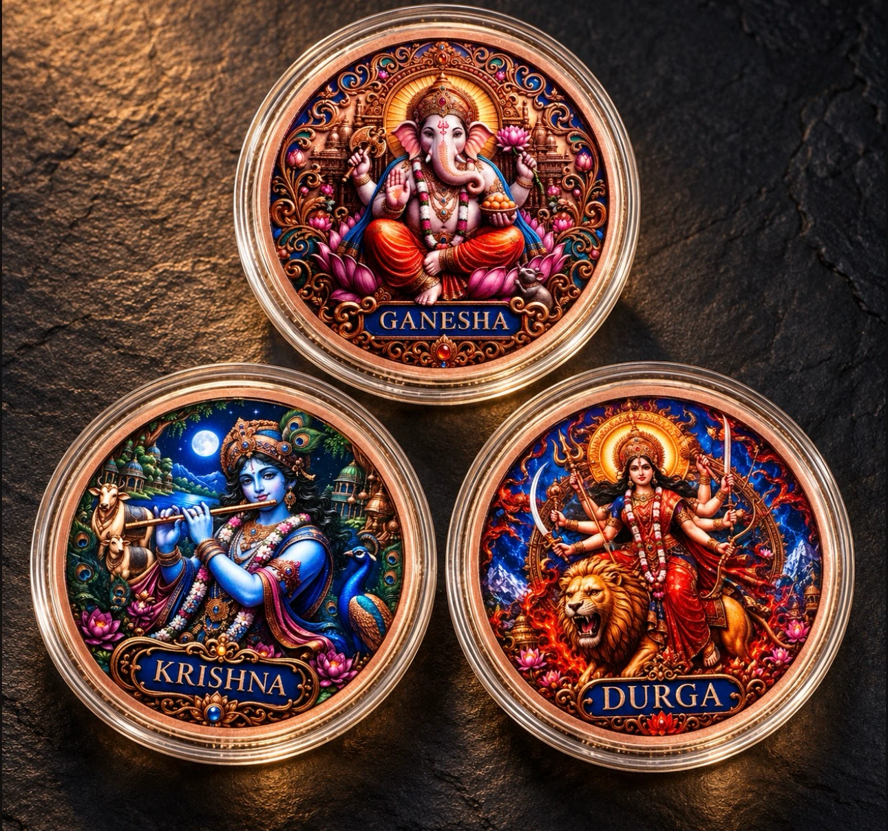 Diwali Gifts - Set of 3 Hindu Deity copper