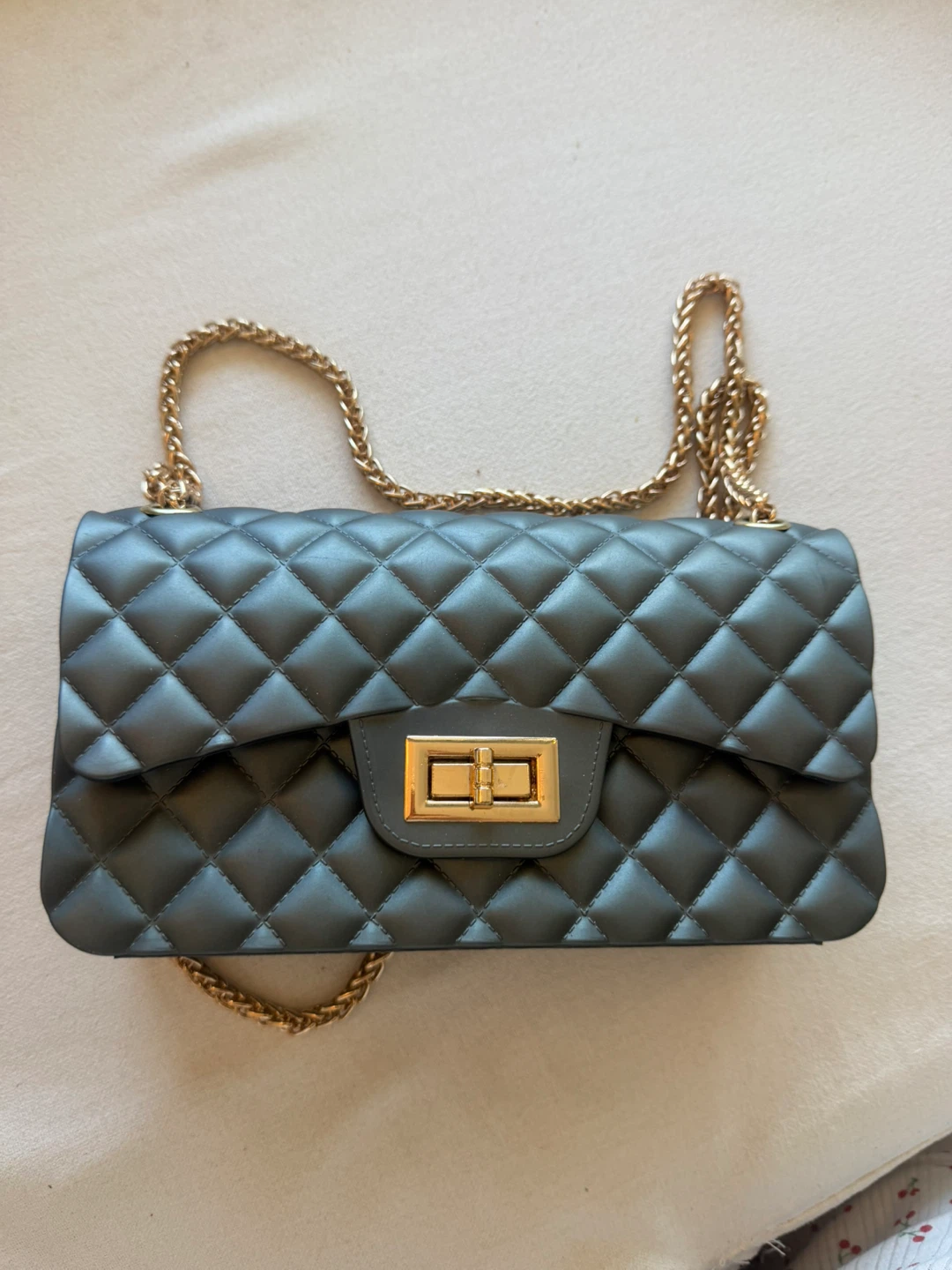 Dark Grey side bag with golden chain