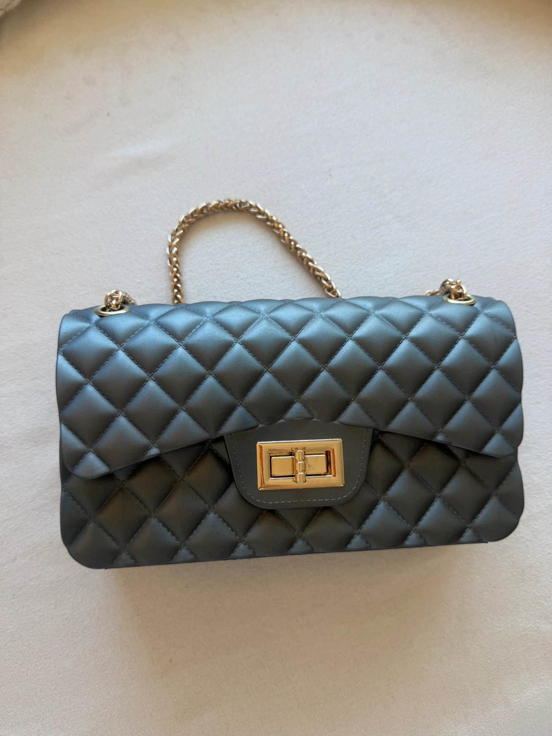 Dark Grey side bag with golden chain - photo 2