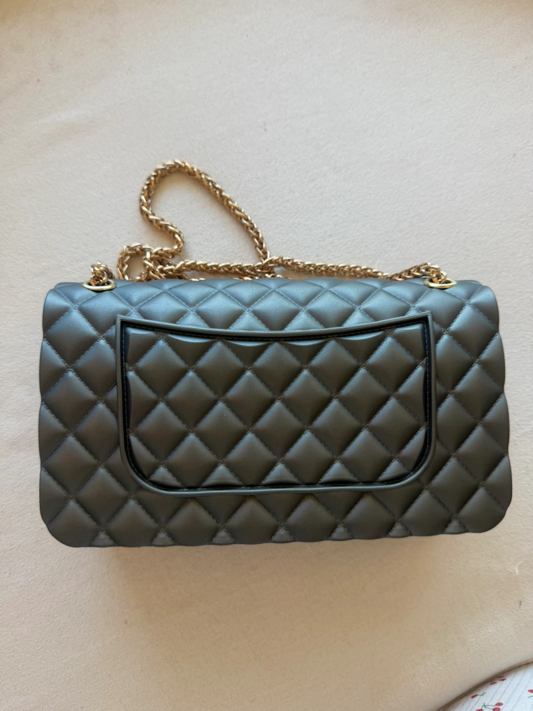 Dark Grey side bag with golden chain - photo 3
