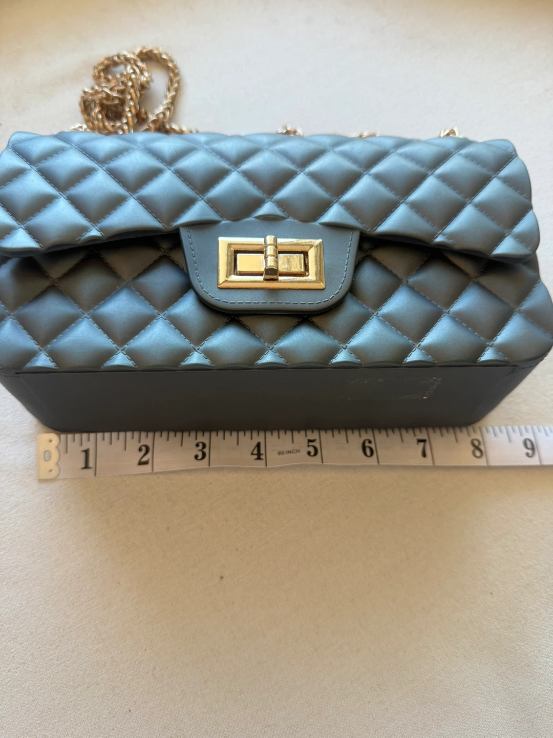 Dark Grey side bag with golden chain - photo 4