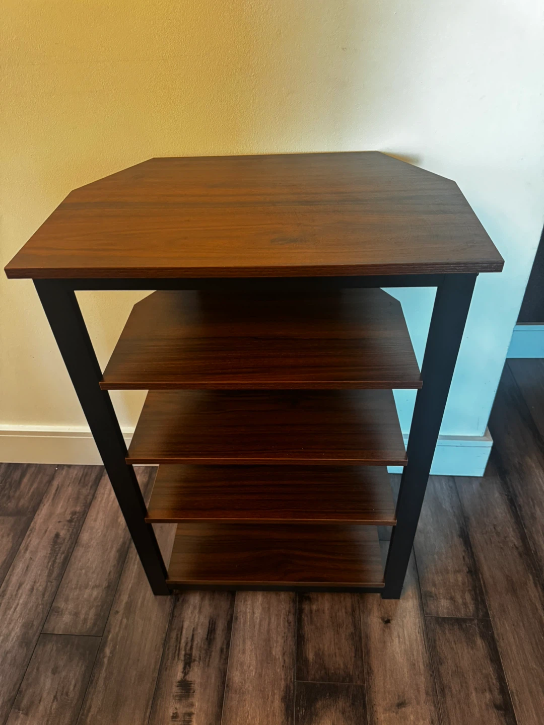 Five-Tier Wood and Metal Corner Media Shelf