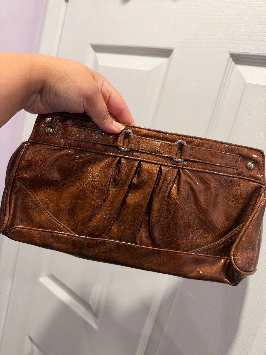 Brown Faux Leather Clutch Purse