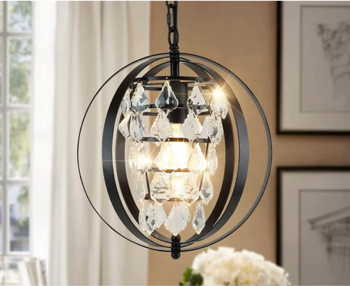 Black Metal Orb Crystal Pendant Light