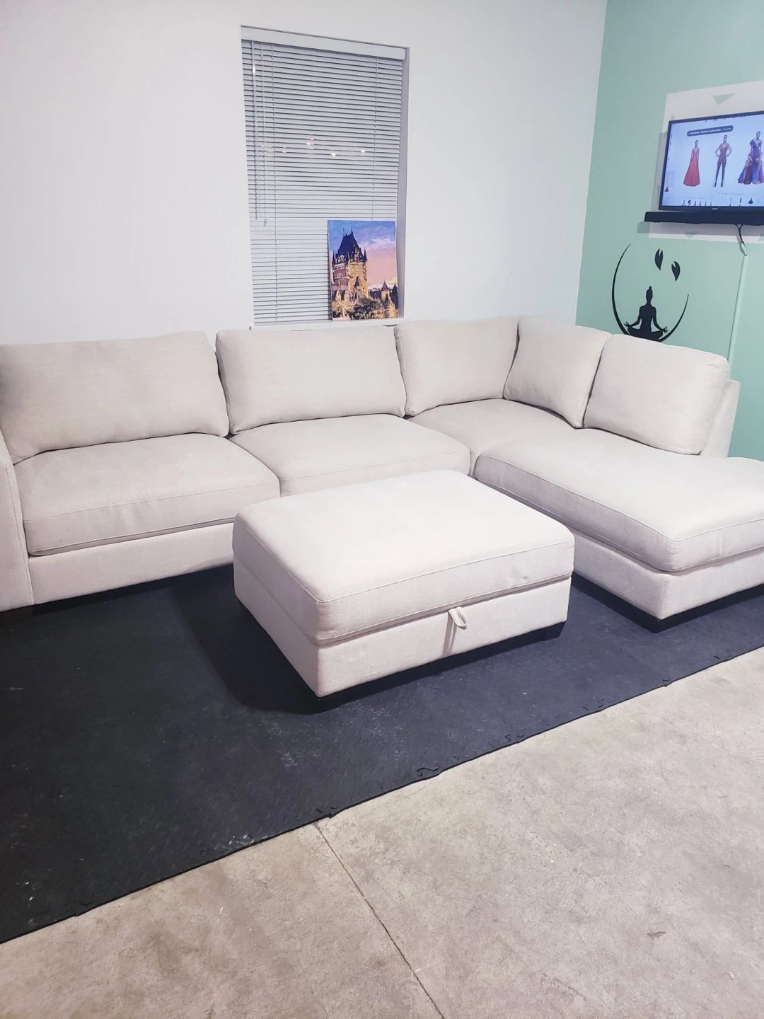 Cream Sectional Sofa with Storage Ottoman - photo 2
