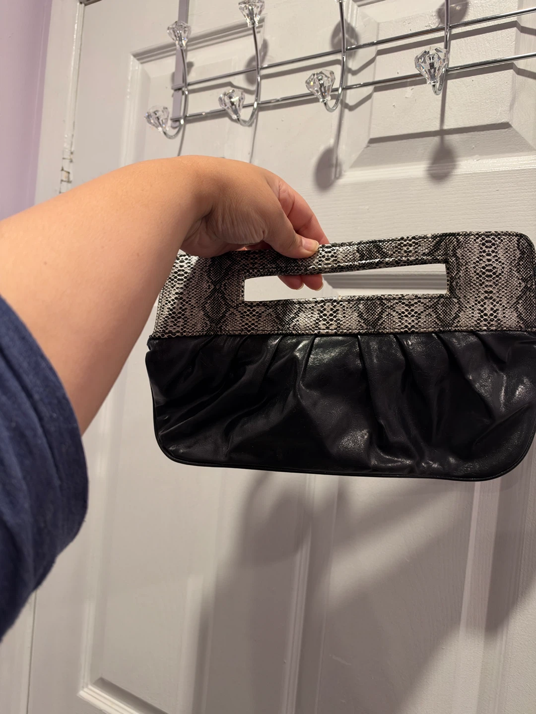 Snake Print and Black Clutch