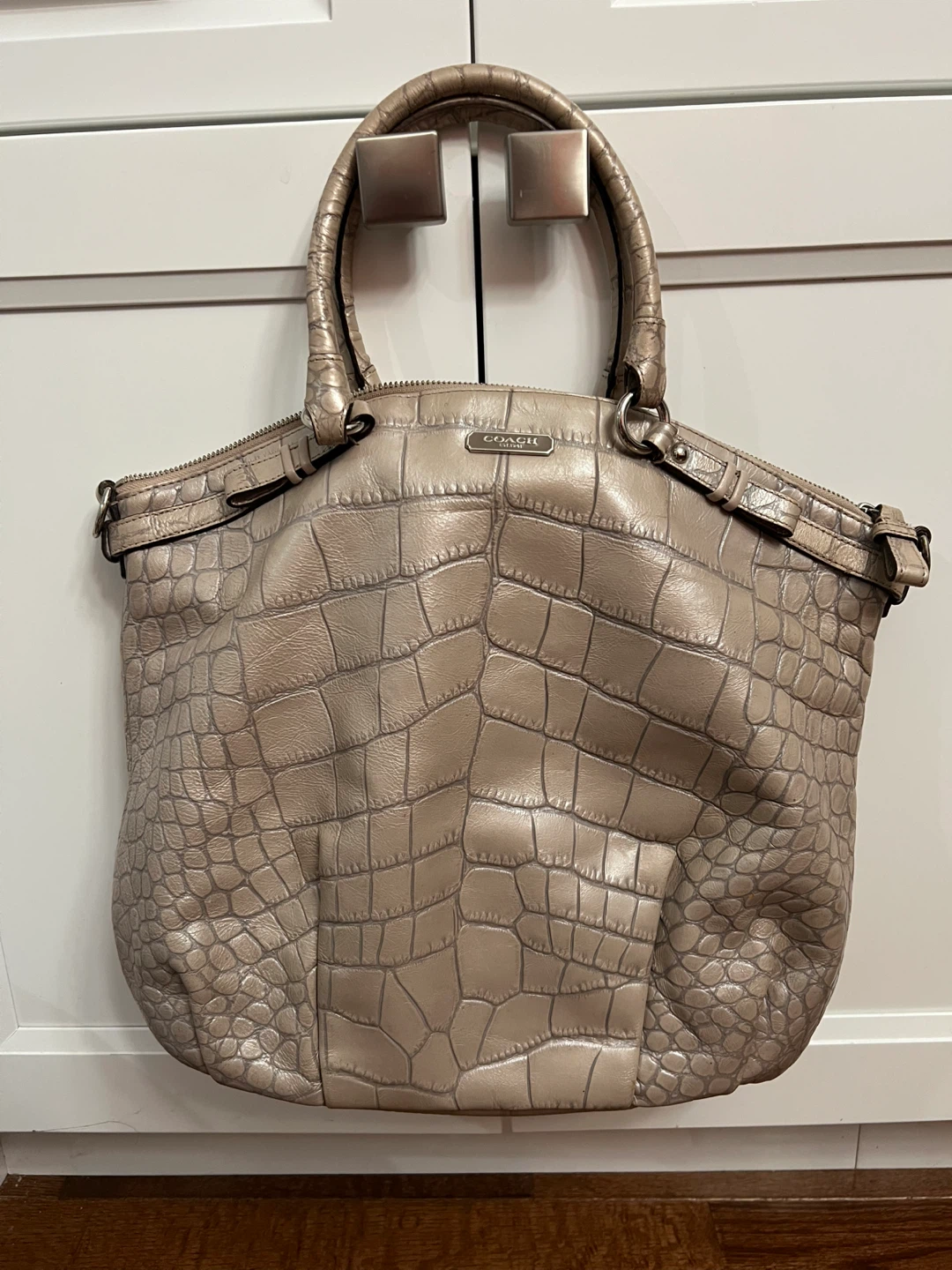 Coach Beige Croc-Embossed Leather Handbag