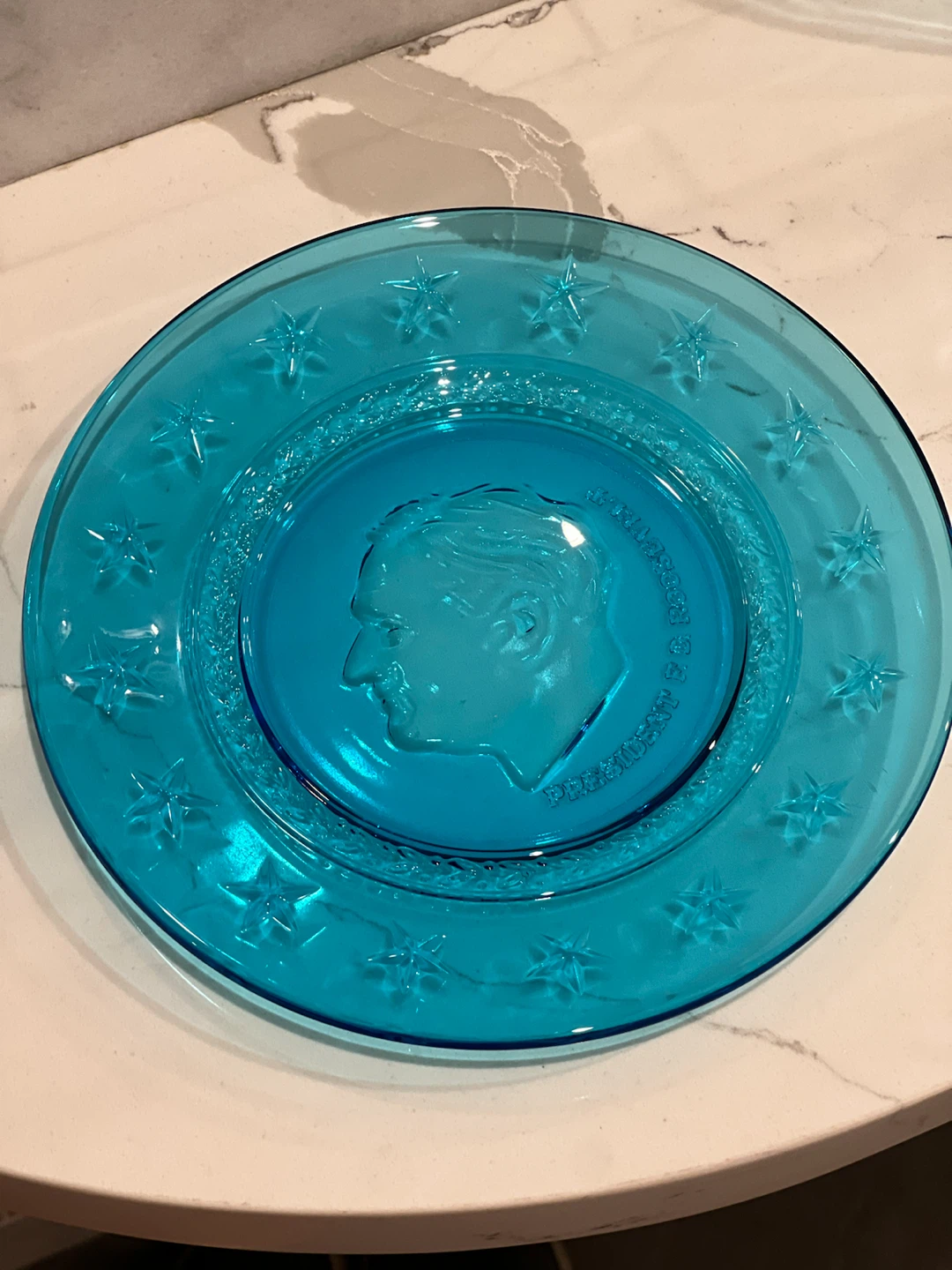 Teal Blue Glass President F.D. Roosevelt Commemorative Plates - photo 2